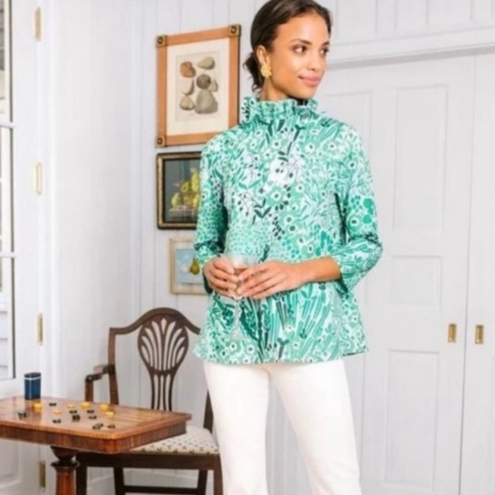 Tuckernuck Faye Wildflower Floral Blouse Ruffle High Neck Bow Accent SzS